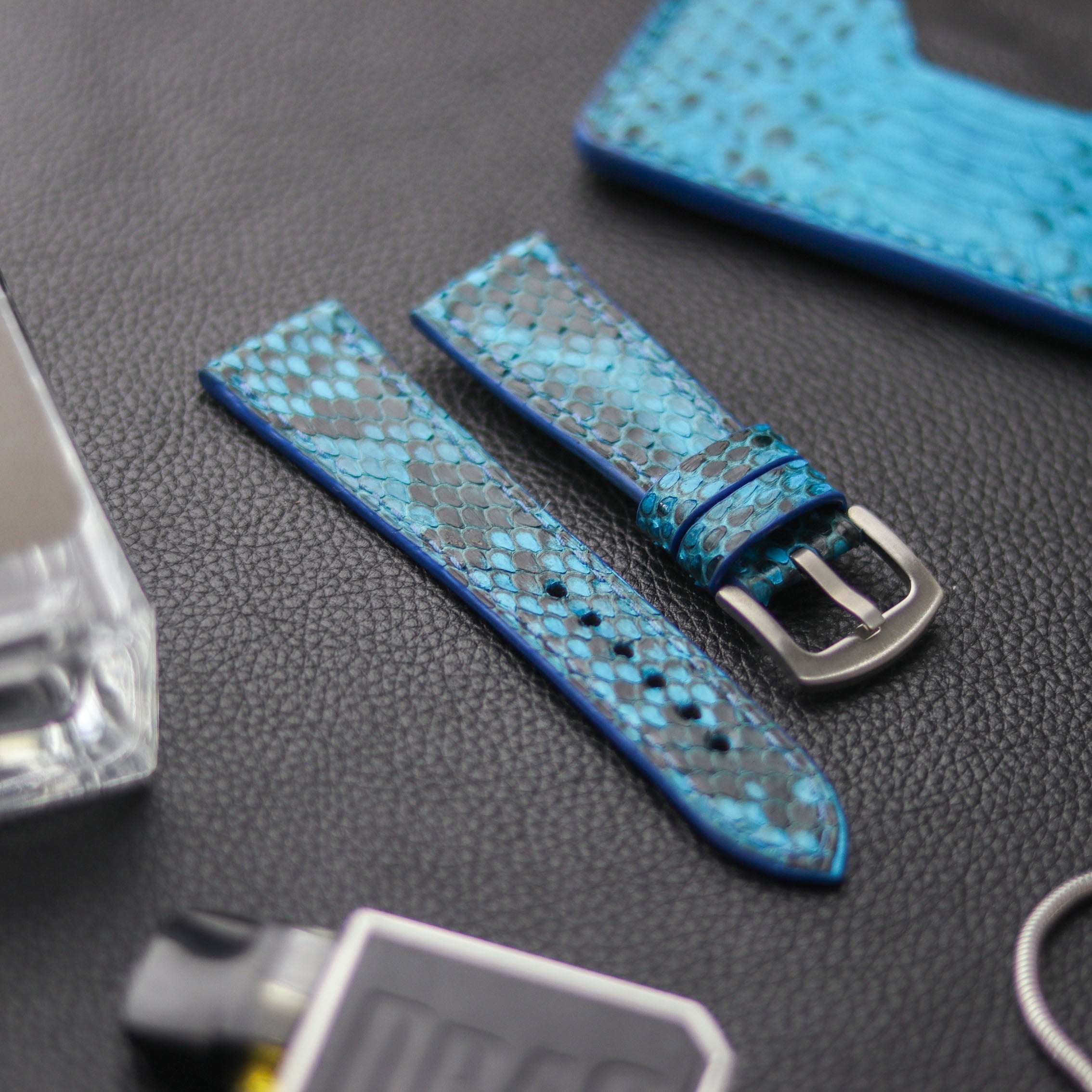 PYTHON SKIN WATCH STRAPS - CERULEAN BLUE